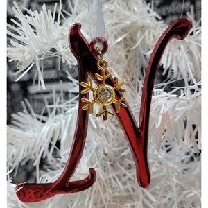 North Pole Red Monogram "N" Snowflake Charm Christmas Ornament NWT